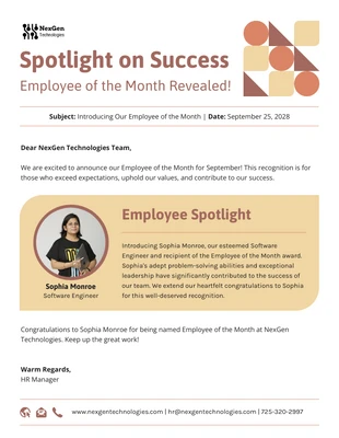 Free  Template: Employee Spotlight on Success Email Newsletter Template