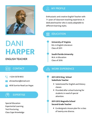 Free  Template: White Blue English Teacher Resume Template