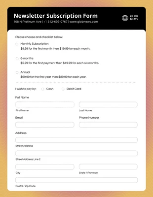 Free  Template: Simple Subscription Form Template