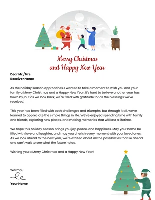 Free  Template: White Minimalist Illustration Merry Christmas Letterhead Template