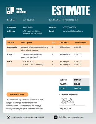 business  Template: Computer Repair Estimate Template