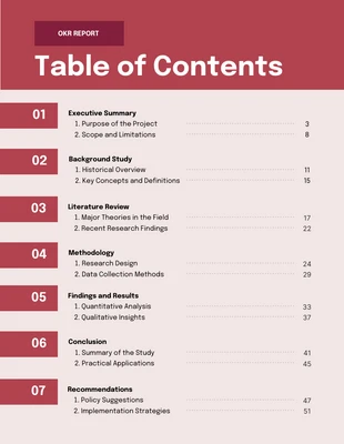 business  Template: Peach Maroon OKR Report Table of Contents Template