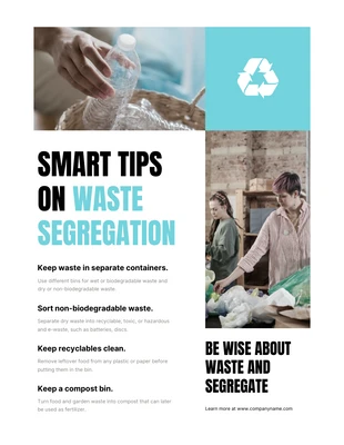 Free  Template: White and Cyan Tips On Waste Segregation Poster