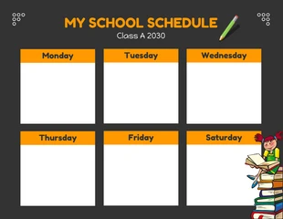 Free  Template: Black Modern Illustration My School Schedule Template