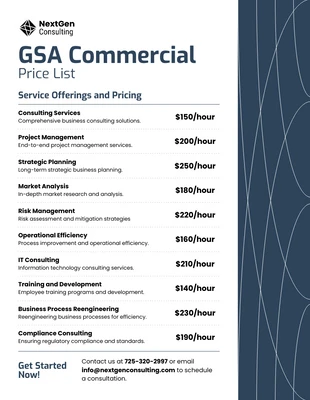 Free  Template: GSA Commercial Price List Template