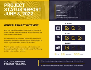 Free  Template: Yellow Project Status Report Template