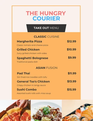 Free  Template: Simple Pastel Orange Take Out Menu