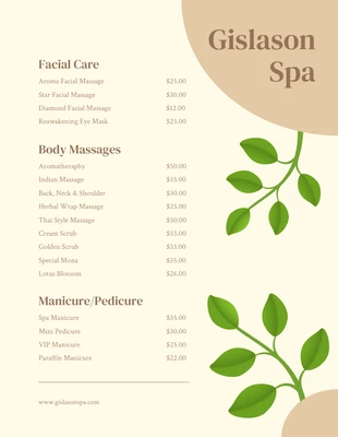 Free  Template: Light Yellow Simple Illustration Spa Menu