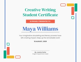 business  Template: Colorful Creative Writing Student Certificate Template