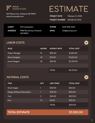 Free  Template: Time And Material Estimate Template