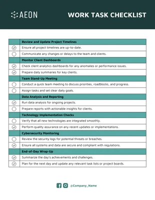 Free interactive Template: Customizable Company Work Checklist