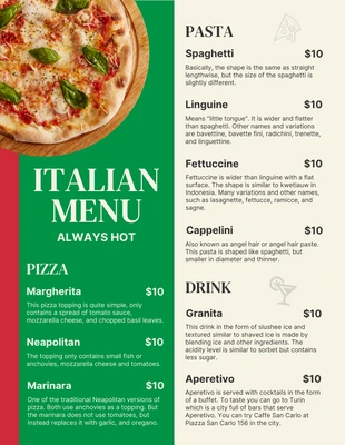 Free  Template: Green And Beige Minimalist Italian Menu