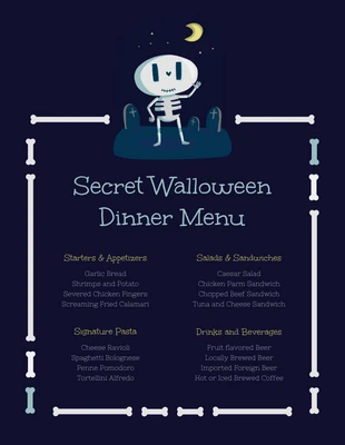 Free  Template: Bones Halloween Menu