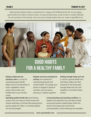 Free  Template: Sage Green Good Habit Family Newsletter Template