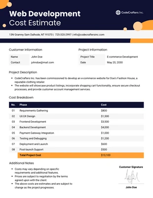 business  Template: Web Development Cost Estimate Template