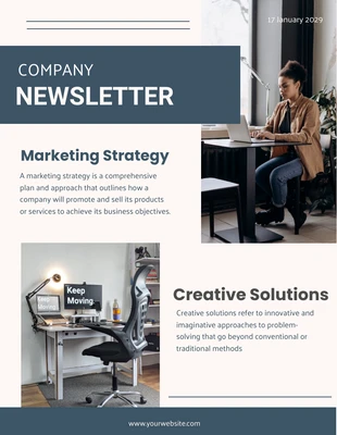 Free  Template: Blue Company Marketing Strategy Newsletter Template