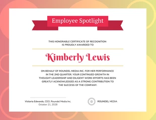 Free  Template: Gradient Employee Recognition Certificate Template