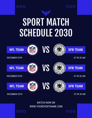 Free  Template: Navy Modern Sport Match Schedule Template