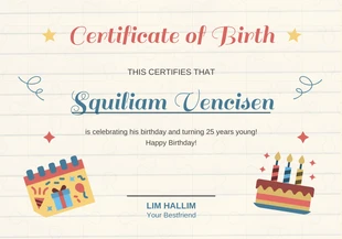 Free  Template: Light Yellow Illustration Certificate of Birth Template