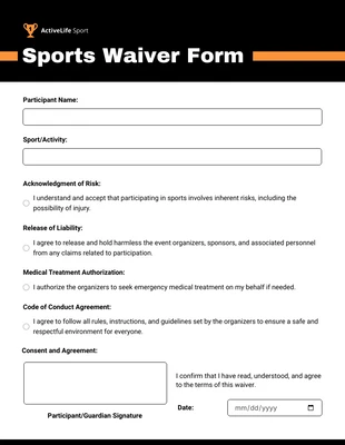 Free interactive Template: Sports Waiver Form