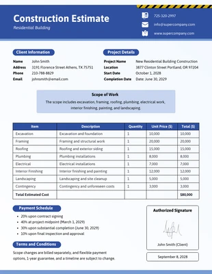 business  Template: Blue Construction Estimate Template