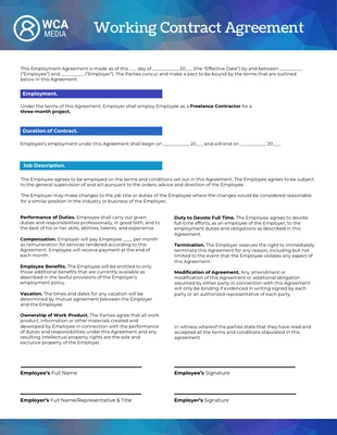 Free  Template: Work Contract Agreement Template