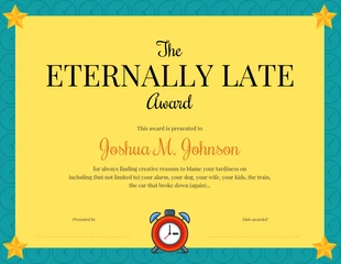 Free  Template: Eternally Late Award Certificate Template