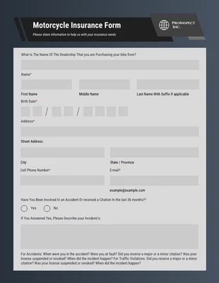 premium  Template: Alto Motorcycle Insurance Form Template