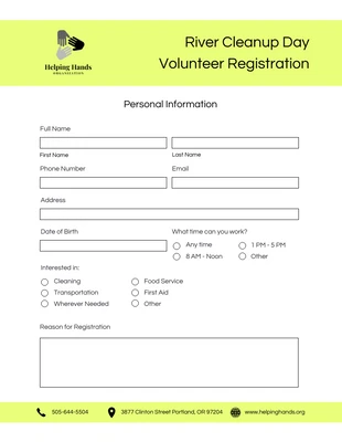 Free  Template: River Cleanup Day Volunteer Registration Form Template