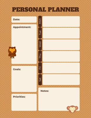 Free  Template: Simple Brown Personal Planner Template