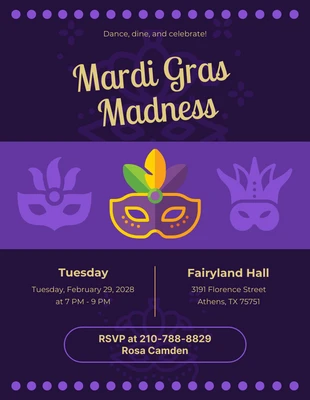 Free  Template: Purple And Yellow Mardi Gras Invitation