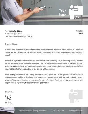 Free  Template: White Miniimalist Business Teacher Letterhead