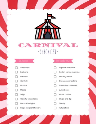 Free interactive Template: Red Pink Carnaval Checklist Template