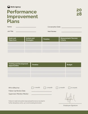 Free  Template: Cream Green Performance Improvement Plan Template