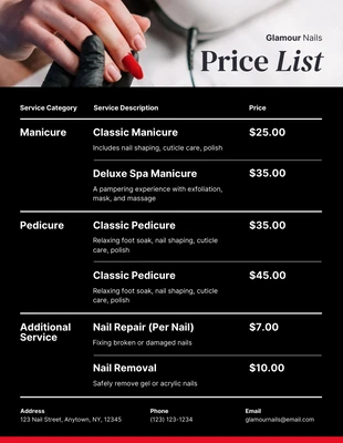 Free  Template: Classic Nail Salon Price List Template