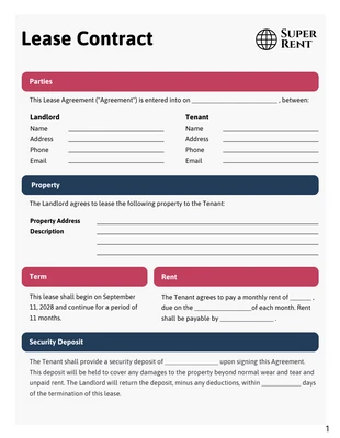 Free  Template: Simple Lease Contract Template