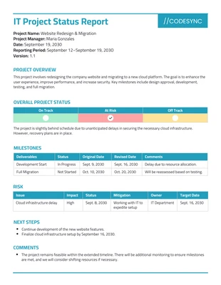 premium interactive Template: IT Project Status Report Template