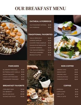 Free  Template: Beige And Dark Brown Modern Photo Collage Breakfast Menu