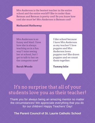 Free  Template: Student Quotes Teachers Day Thank You Card