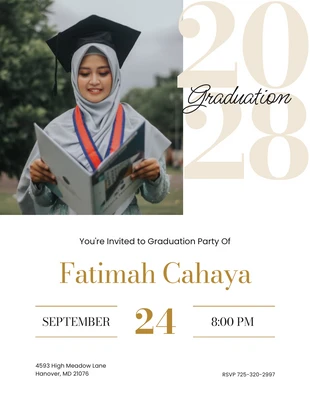 Free  Template: White And Gold Graduation Photo Invitation