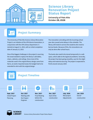 Free  Template: Blue Project Management Status Report Template