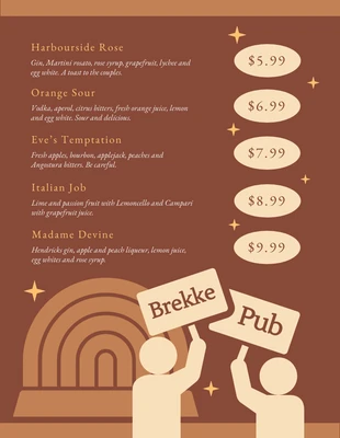 Free  Template: Brown Modern Illustration Pub Menu