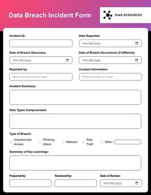 Free interactive Template: Data Breach Incident HR Form Template