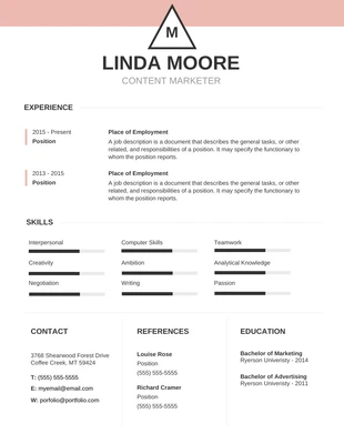 Free  Template: Modern Logo Style Content Marketer Resume Template