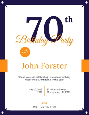 Free  Template: Purple And Yellow Minimalist 70Th Birthday Invitation