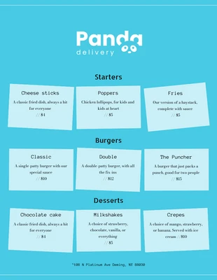 Free  Template: Light Blue Diner Menu