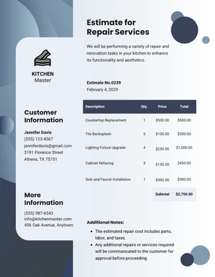 premium  Template: Kitchen Repair Services Estimate Template