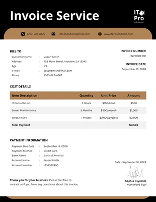 premium  Template: Black Brown IT Service Invoice Template