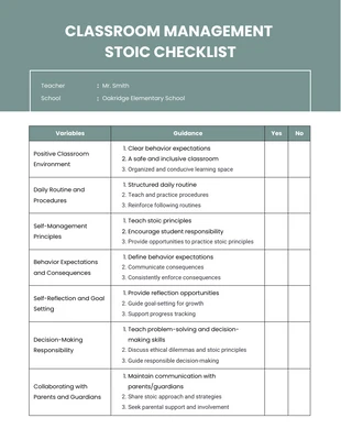 Free  Template: STOIC Classroom Management Plan Template