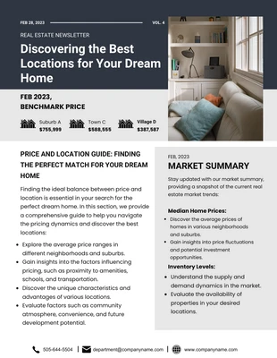 Free  Template: Blue Grey Your Dream Home Newsletter Template